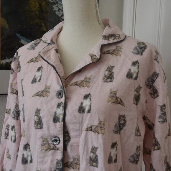 P.J. Salvage Pink Feline Cats Soft Pajamas Set with Gray Trim Size S - Picture 6 of 14